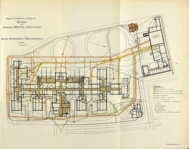 206934 Plattegrond van de kelder en riolering van de Heelkundige en Vrouwenkliniek (Rijksklinieken; Justus van ...
